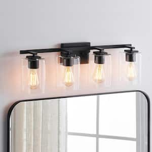 29 in. 4-Light Black Bathroom Vanity Light with Rectangle Glass Shades