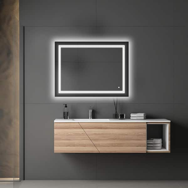 SOHO 48 in. W x 30 in. H Frameless Rectangular LED Light Bathroom Vanity Mirror in Silver