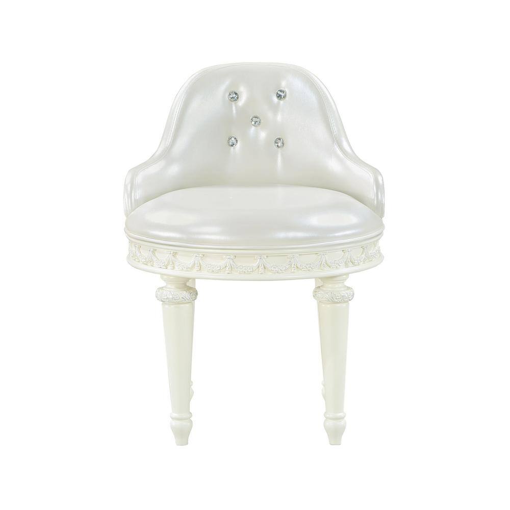 Ivory Swivel Vanity Chair with Crystal Tufting
