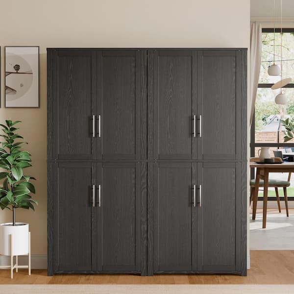 Black Wood 67 in. Tall Storage Cabinet with Adjustable Shelves for Living Room Kitchen and Bedroom