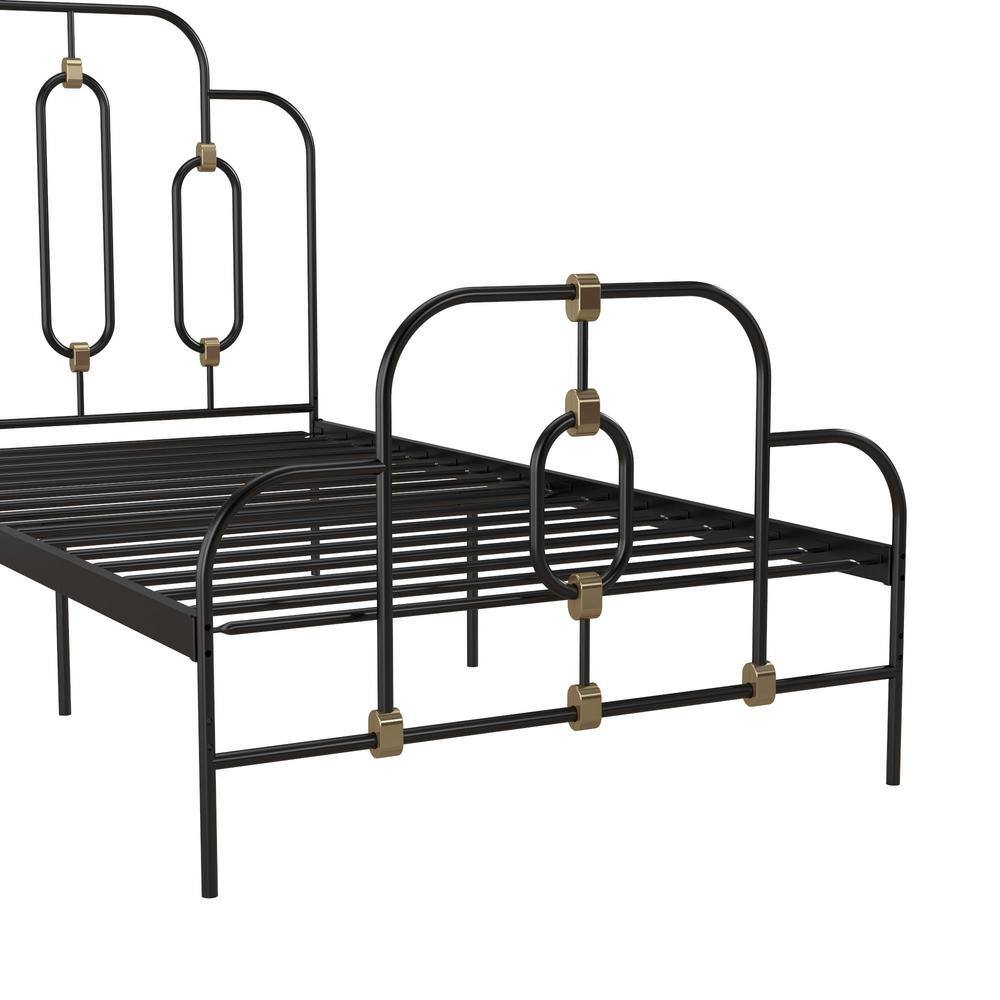 Olivia Twin Black and Gold Metal Bed Frame with Headboard