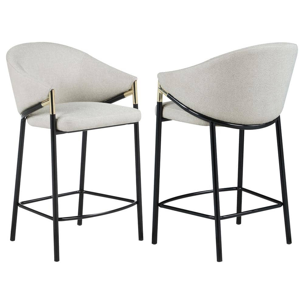 Sloped Arm Counter Height Stools Beige and Glossy Black (Set of 2)