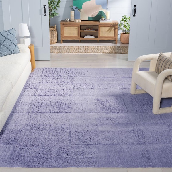 Easy Care Lilac 6 ft. x 9 ft. Machine Washable High-Low Solid Checkered Area Rug