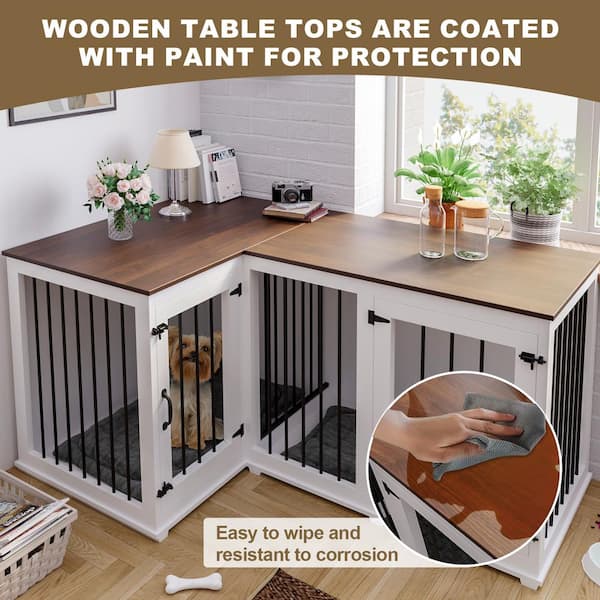 FUFU GAGA Dog Crate Furniture for 2 Dogs Large Wooden Double Dog