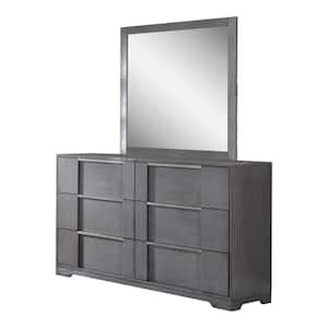 Invern Gray 6-Drawer 58 in. Wide Dresser with Mirror