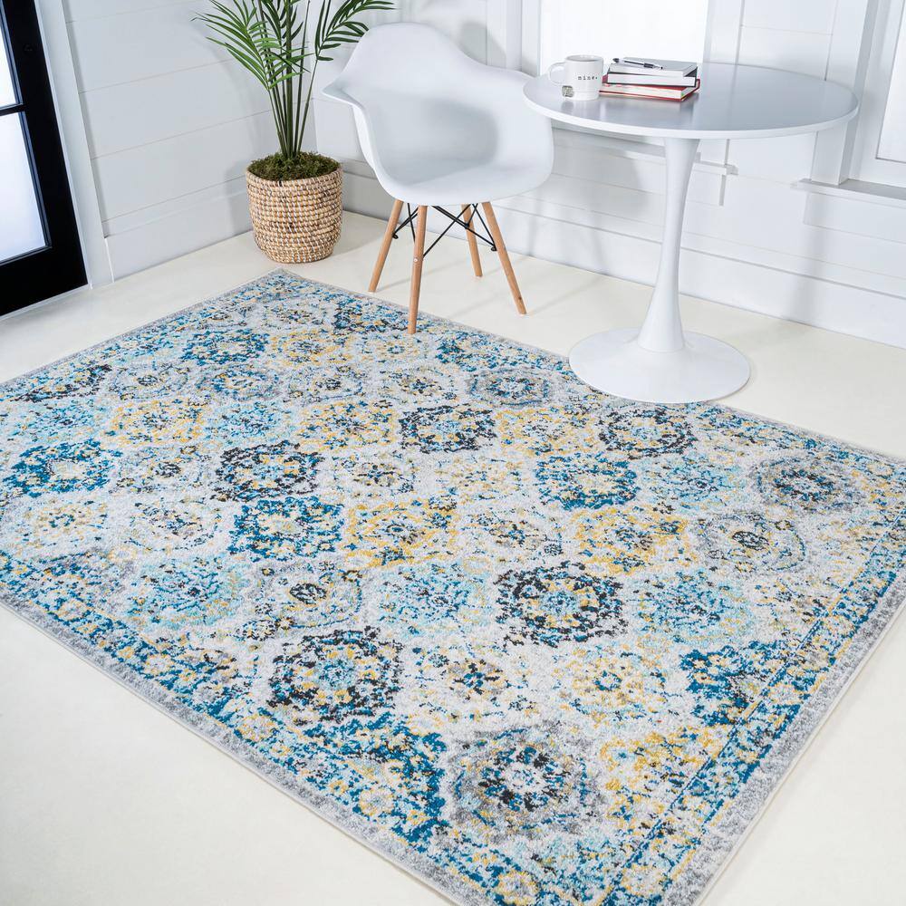 Blue and Multicolor Synthetic 8' x 10' Reversible Area Rug