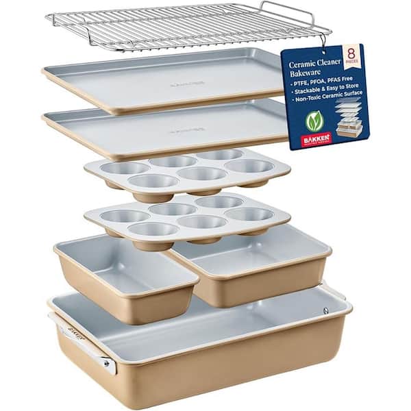 BakkenMaster 8-Piece Stackable Bakeware Set - Gold