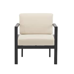 Cambridge Outdoor Patio Lounge Chair, Aluminum Frame, Weather-Resistant Cushions, Beige Plus Black