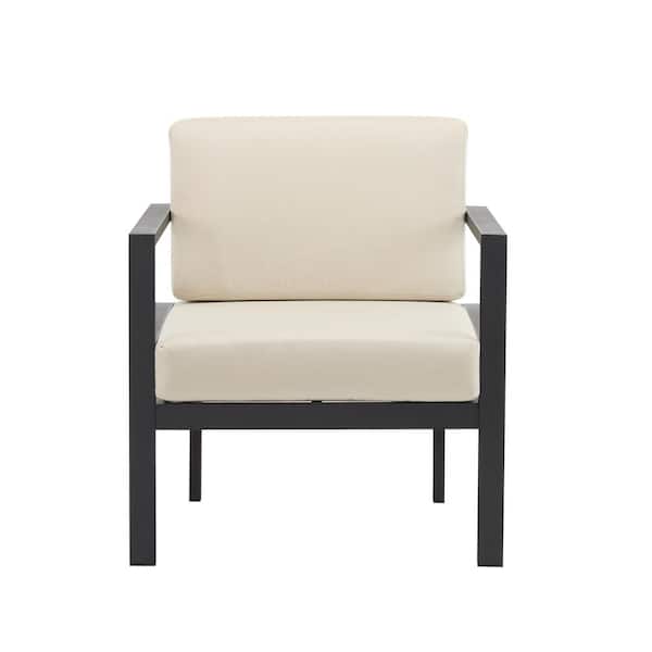 CHRISTOPHER KNIGHT HOME Cambridge Outdoor Patio Lounge Chair, Aluminum Frame, Weather-Resistant Cushions, Beige Plus Black