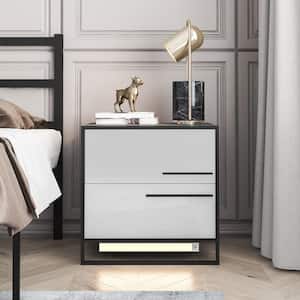 Modern LED 2-Drawer Gray and Black Nightstand 21.7 in. H x 21.7 in. W x 17.7 in. D with Motion Sensor Light