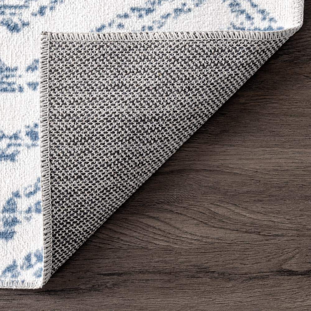Rosanne Blue and Ivory Geometric 5' x 8' Washable Synthetic Area Rug