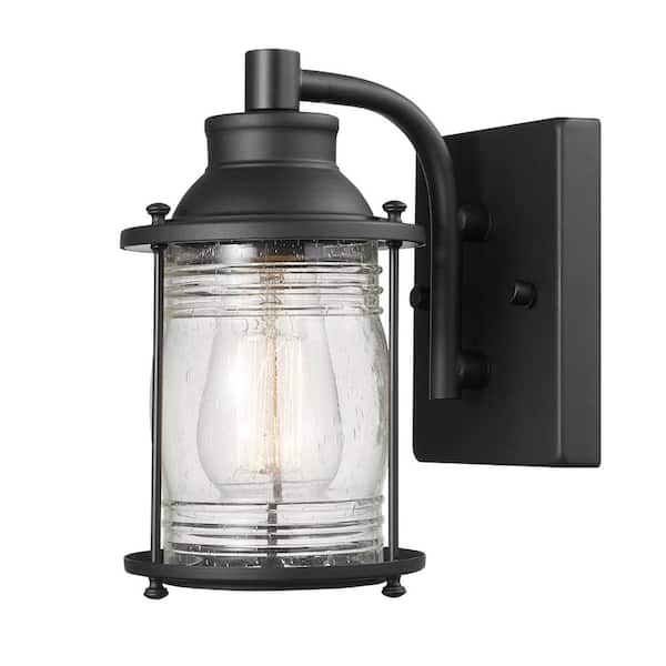 Globe Electric Donovan Dark Bronze Coastal Outdoor 1-Light Wall Sconce with Seeded Glass Shade