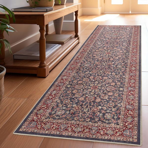 Asha Rome Vintage, Oriental Persian, Navy Blue Red 2 ft. 3 in. x 7 ft. 3 in. Runner, Area Rug