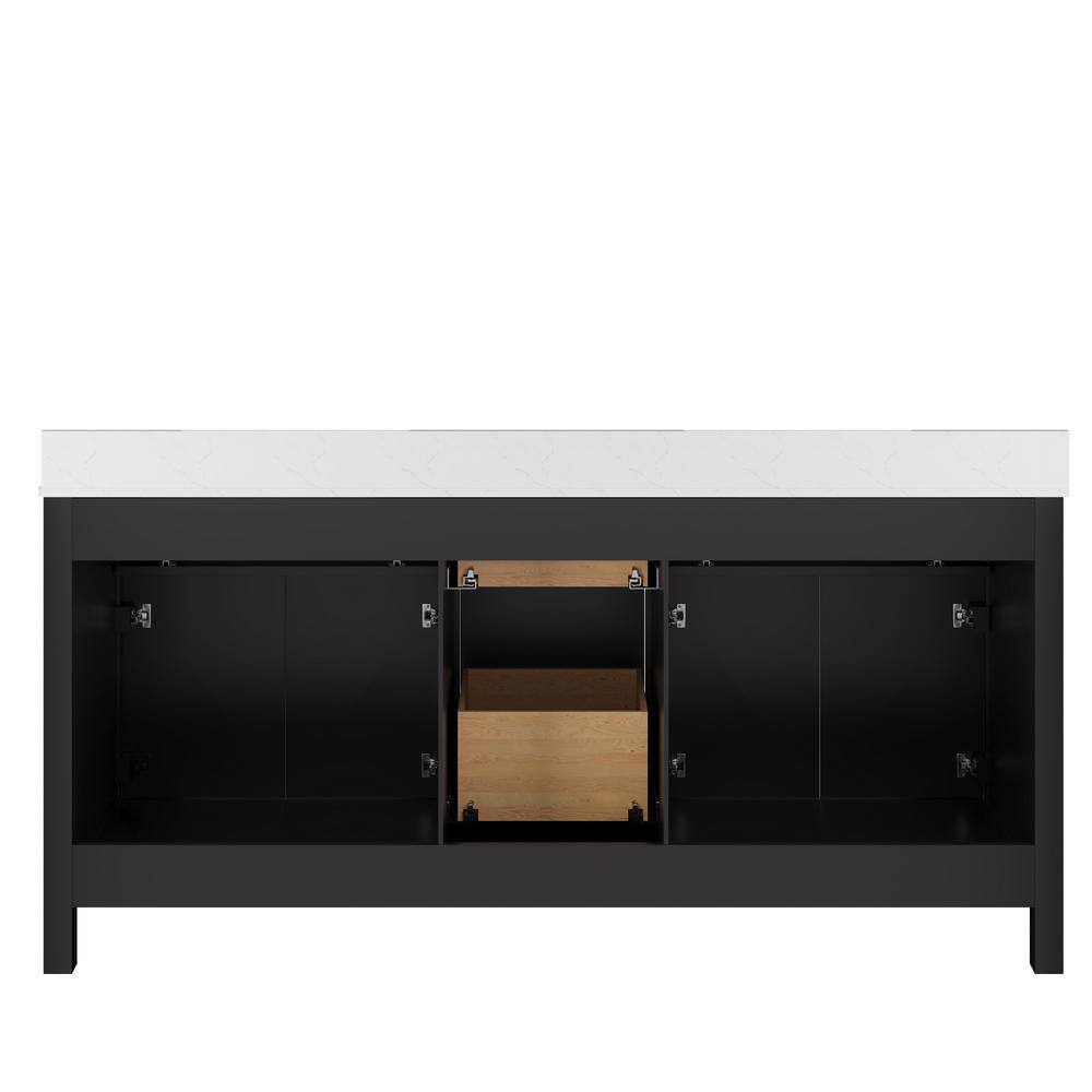 72" Black Double Freestanding Bathroom Vanity with Marble Top