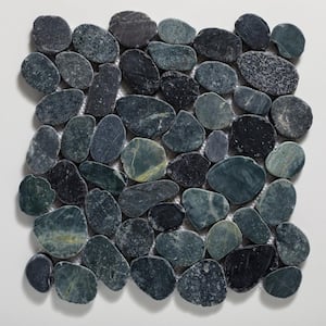 Sliced Pebble Tile Black 11-1/4 in. x 11-1/4 in. x 9.5mm Honed Pebble Mosaic Tile (9.61 sq. ft. / case)