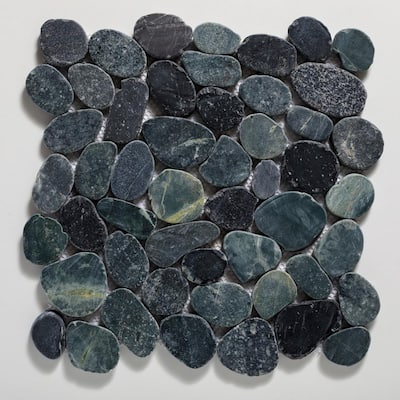 Sliced Pebble Tile Black 11-1/2 in. x 11-1/2 in. x 9.5mm Honed Pebble Mosaic Tile (10.12 sq. ft. / case)