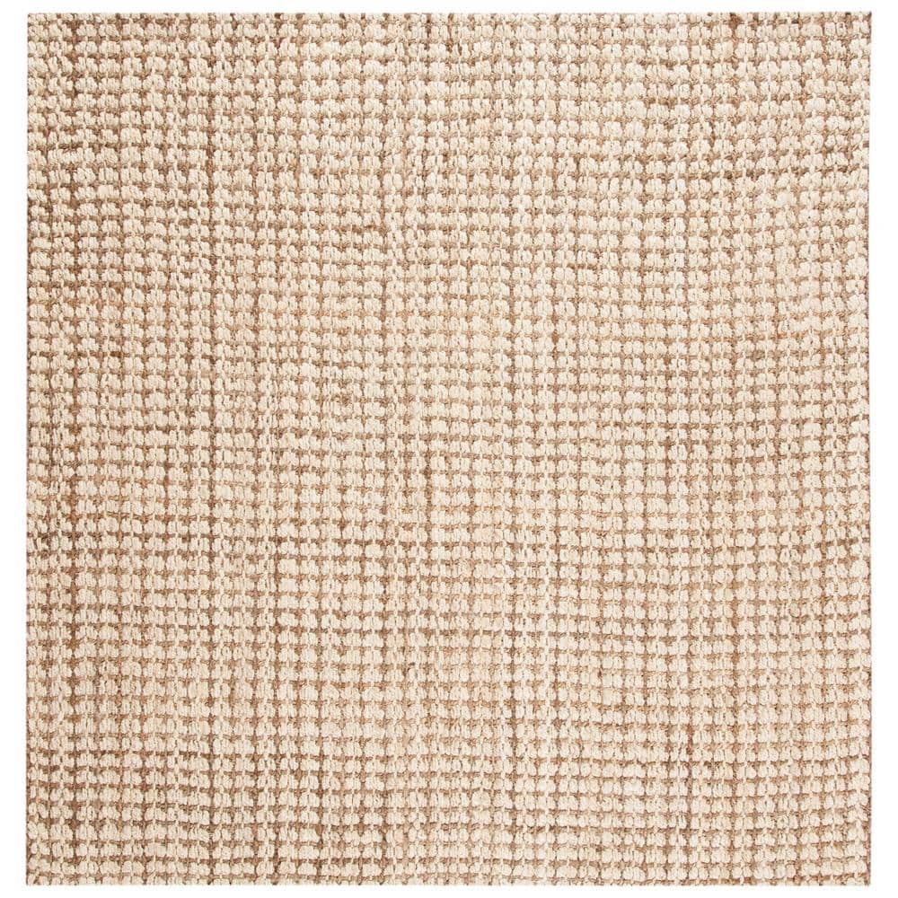 Ivory and Natural Jute Square Hand-Woven Area Rug
