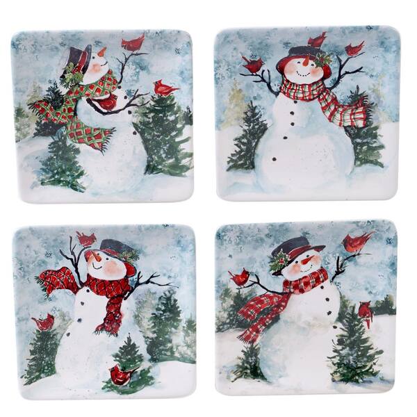 Certified International Watercolor Snowman 4-Piece Holiday Multicolored ...