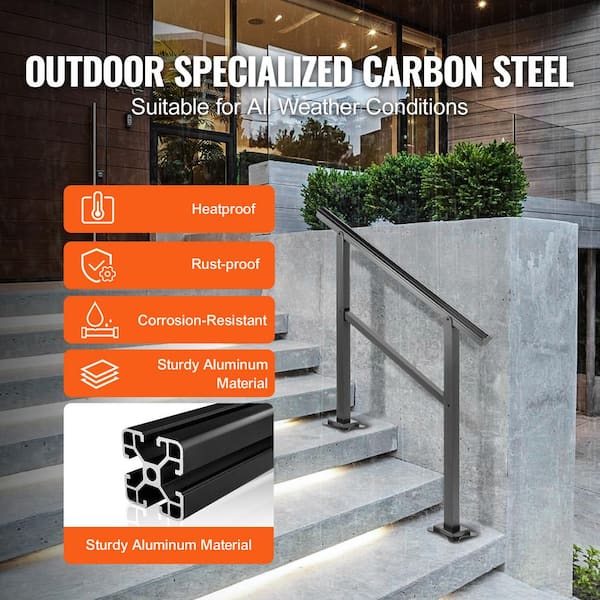 VEVOR - 36 in. W x 35 in. H Adjustable Handrail Fits 2 Steps or 3 Steps Aluminum Handrails for Outdoor Steps, Black