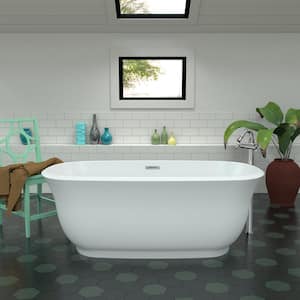 59.1 in. Acrylic Flatbottom Non-Whirlpool Bathtub in Glossy White with Polished Chrome Drain and Overflow Cover