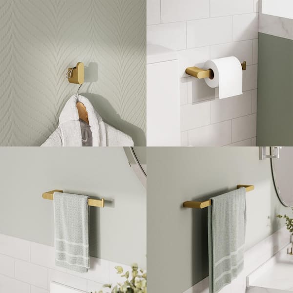 4-Piece 1-Spray Wall Mount Handheld Shower Head with Towel Rack Set 1.8 GPM in Brushed Gold Stainless Steel