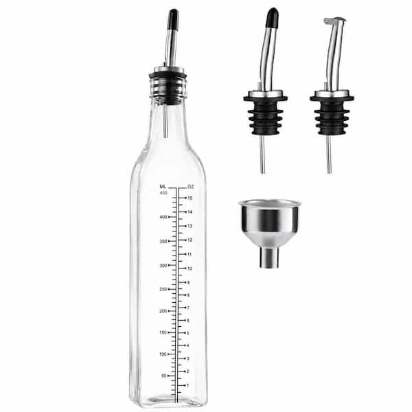 17 oz. Clear Glass Olive Oil Dispenser Bottle with Pour Spouts and Funnel for Kitchen