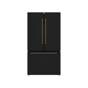 36 in. French Door Refrigerator, 20.3 Cu. Ft., Bottom Freezer, Automatic Ice Maker, Glossy Black in Bronze Trim
