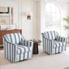 Uixe Modern Navy Stripe Line Upholstered Swivel Accent Barrel Chair with Metal Base (Set of 2) CH0064P-SNY-2
