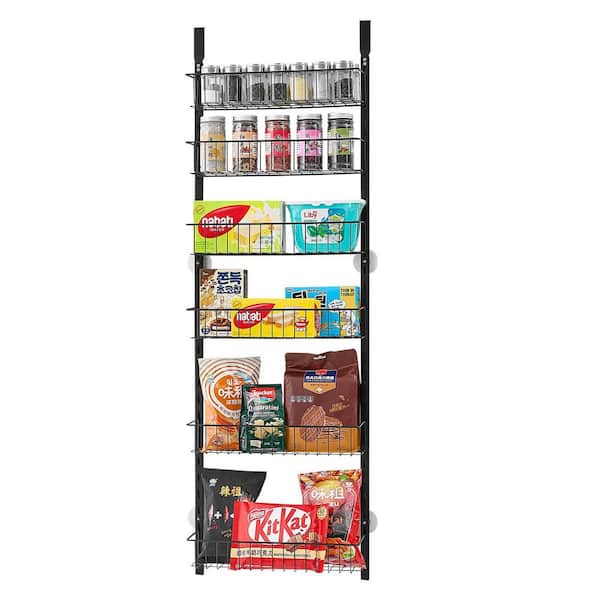 Over the Door Pantry Organizer, 6-Tier Pantry Organization and Storage, Heavy-Duty Steel Hanging Spice Rack, Black