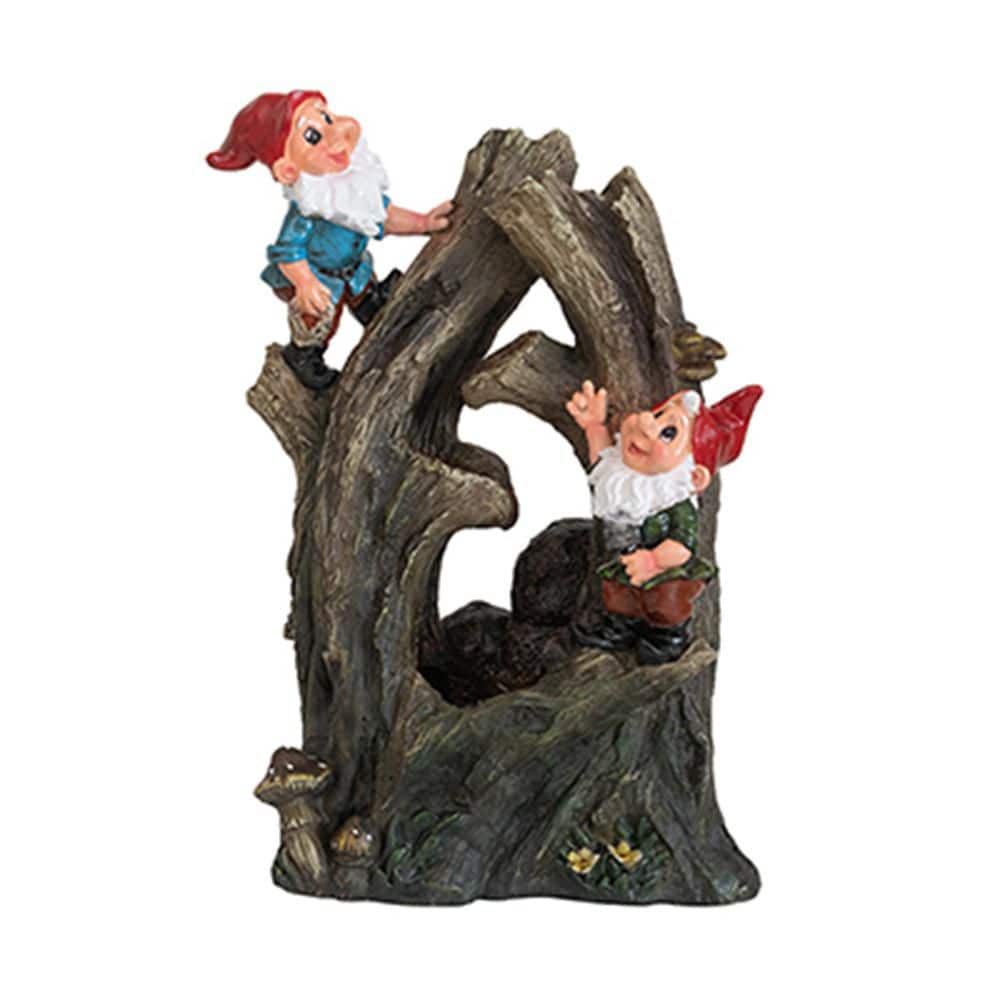 8 in. x 5 in. x 14 in. Decorative Woodland Gnome Waterfall Fountain with LED Light in Brown for outdoor and Tabletop price history on PriceWatchPro