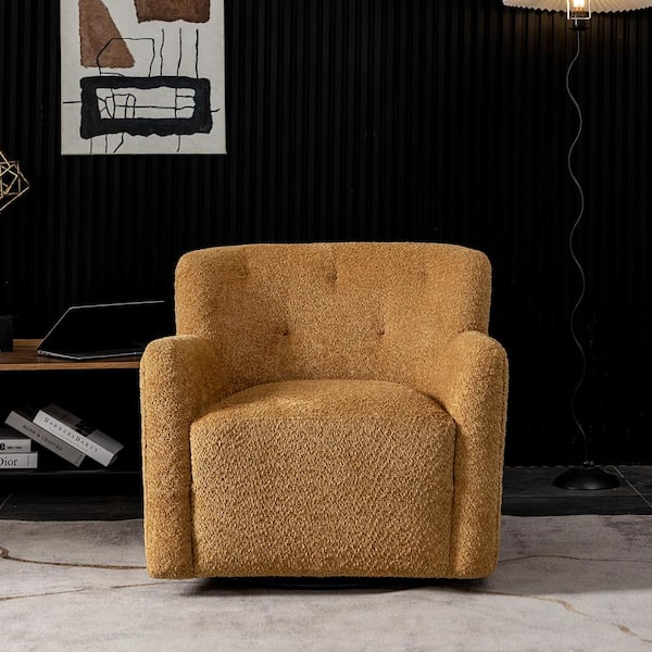 KINWELL Modern Camel Upholstered Tufted Armchair with 360° Swivel