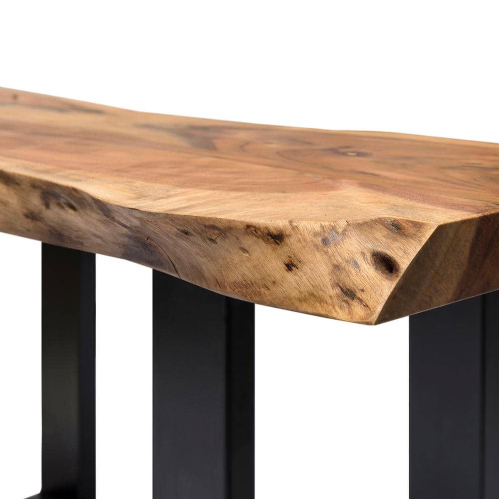Alpine Natural Acacia Wood Media Console with Metal Legs