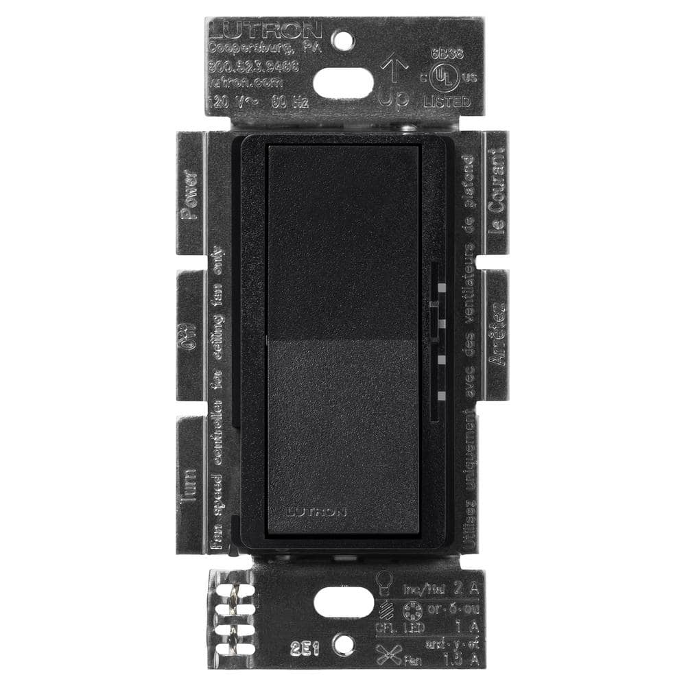 Lutron Diva 3Speed Fan Control and Light Switch, SinglePole/3Way, 1.5A Fan/1A LED, Midnight