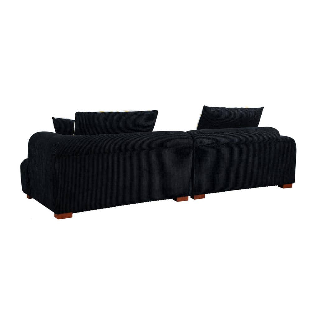 103.9" Black Corduroy Fabric Lawson Sofa with Wood Legs