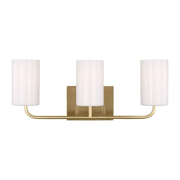 Grant Park Large 22 in. 3-Light Satin Bronze Vanity Light with Clear White Glass Shades