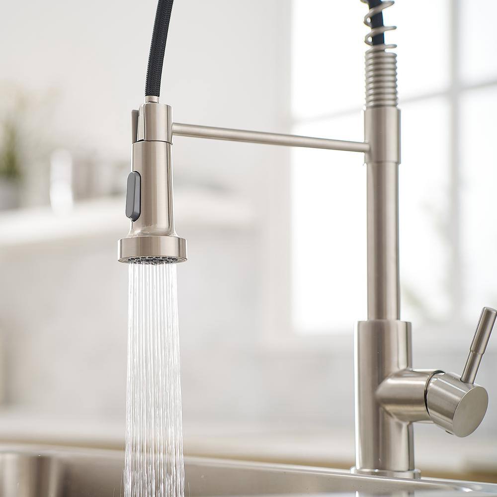 Brushed Nickel High Arc Single Handle Kitchen Faucet with Pull-out Spray
