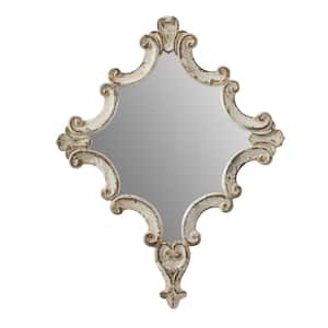 23.5 in. W x 30 in. H Wood Antique White Diamond Scrollwork Wall Mirror