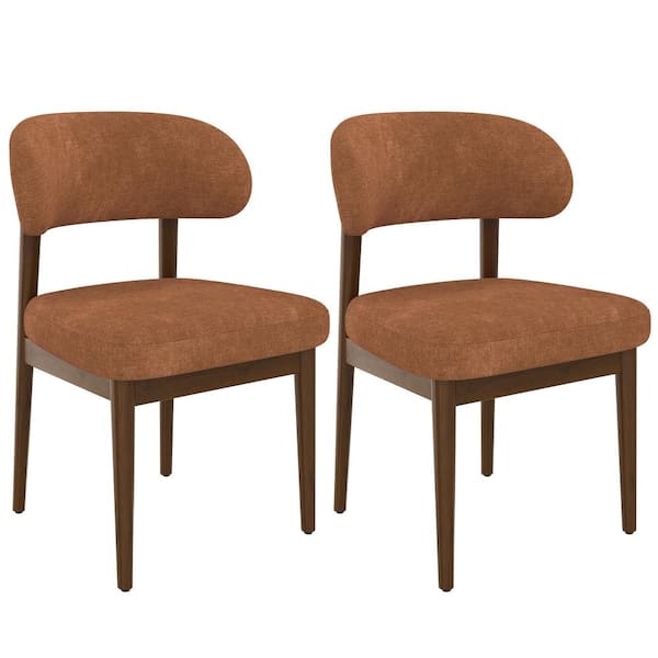 Modern Dark Brown Chenille Curved Back Armless Dining Chair with Solid Wood Frame and Adjustable Feet Set of 2