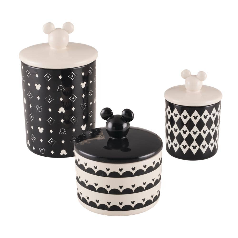Monochrome 3 Piece Stoneware Jar Set, Black