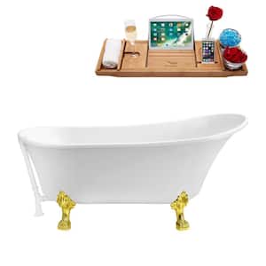 67 in. Acrylic Clawfoot Non-Whirlpool Bathtub in Glossy White with Glossy White Drain and Polished Gold Clawfeet