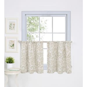 Linen Floral Rod Pocket Room Darkening Curtain - 30 in. W x 24 in. L (Set of 2)