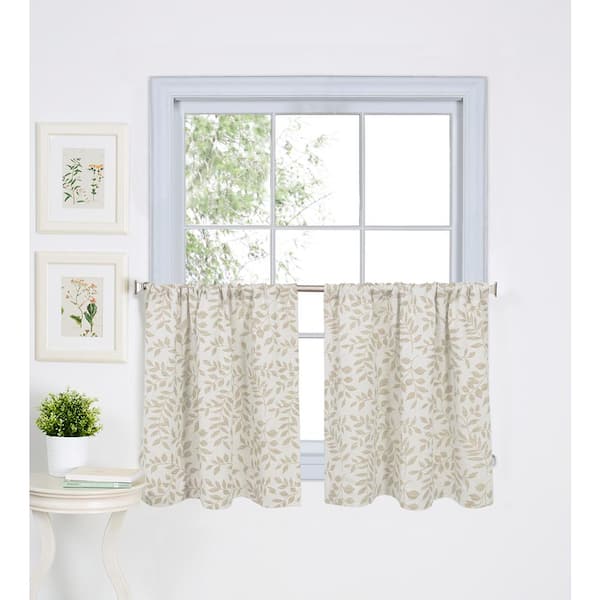 Elrene Linen Floral Rod Pocket Room Darkening Curtain - 30 in. W x 24 in. L (Set of 2)