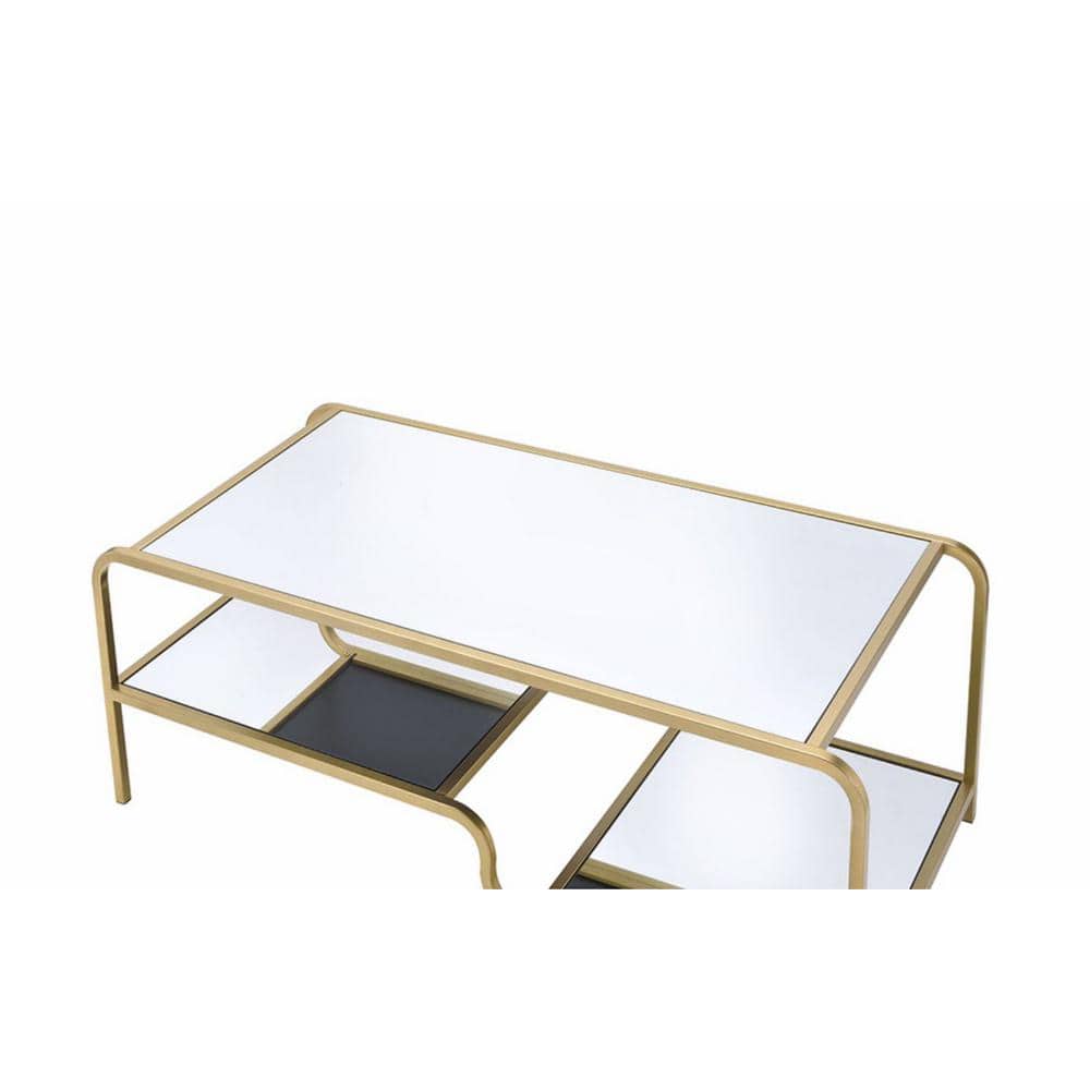 Gold and Mirrored Rectangular Coffee Table with Metal Frame