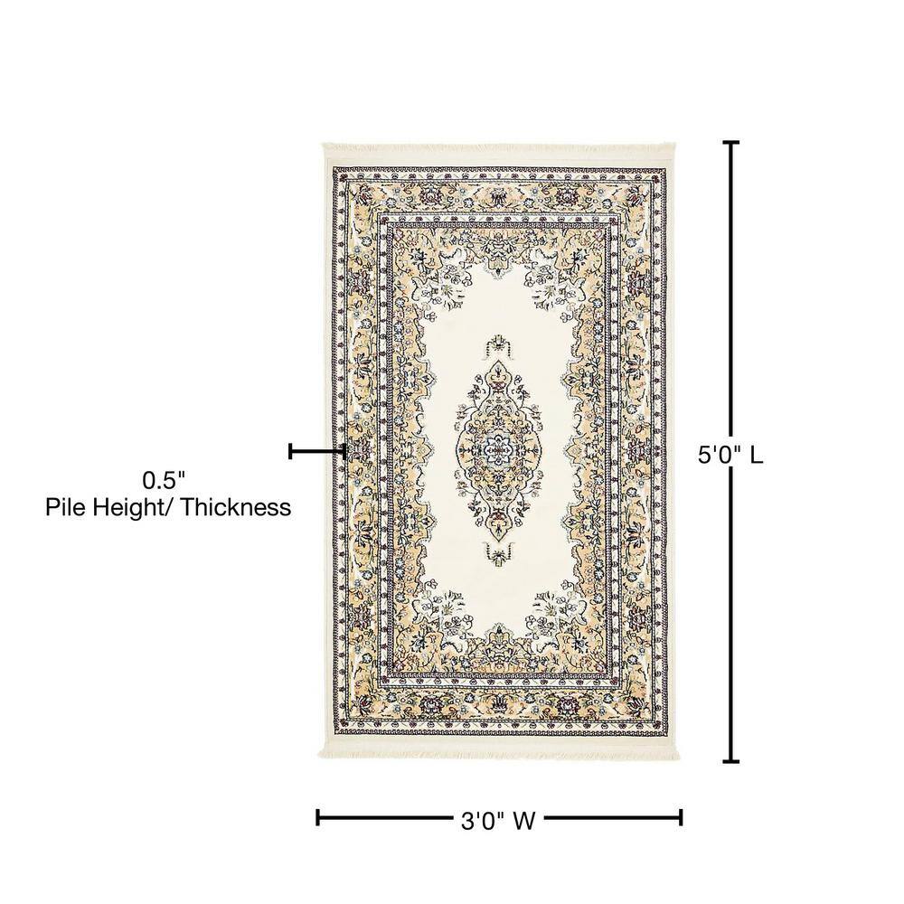 Ivory and Beige Rectangular Synthetic Stain-Resistant Rug