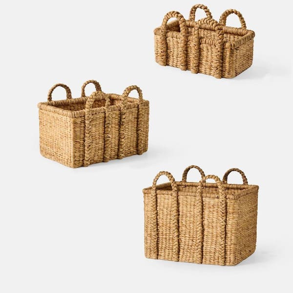 Brown 24 in. x 20.5 in. Waterhyacinth Decorative Basket Set of 3