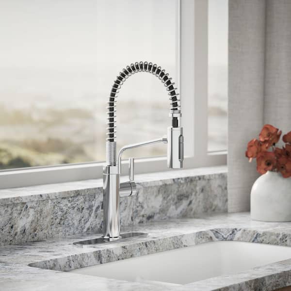 Ringby Single Handle 3-Function Pull Down Sprayer Kitchen Faucet In Polished Chrome