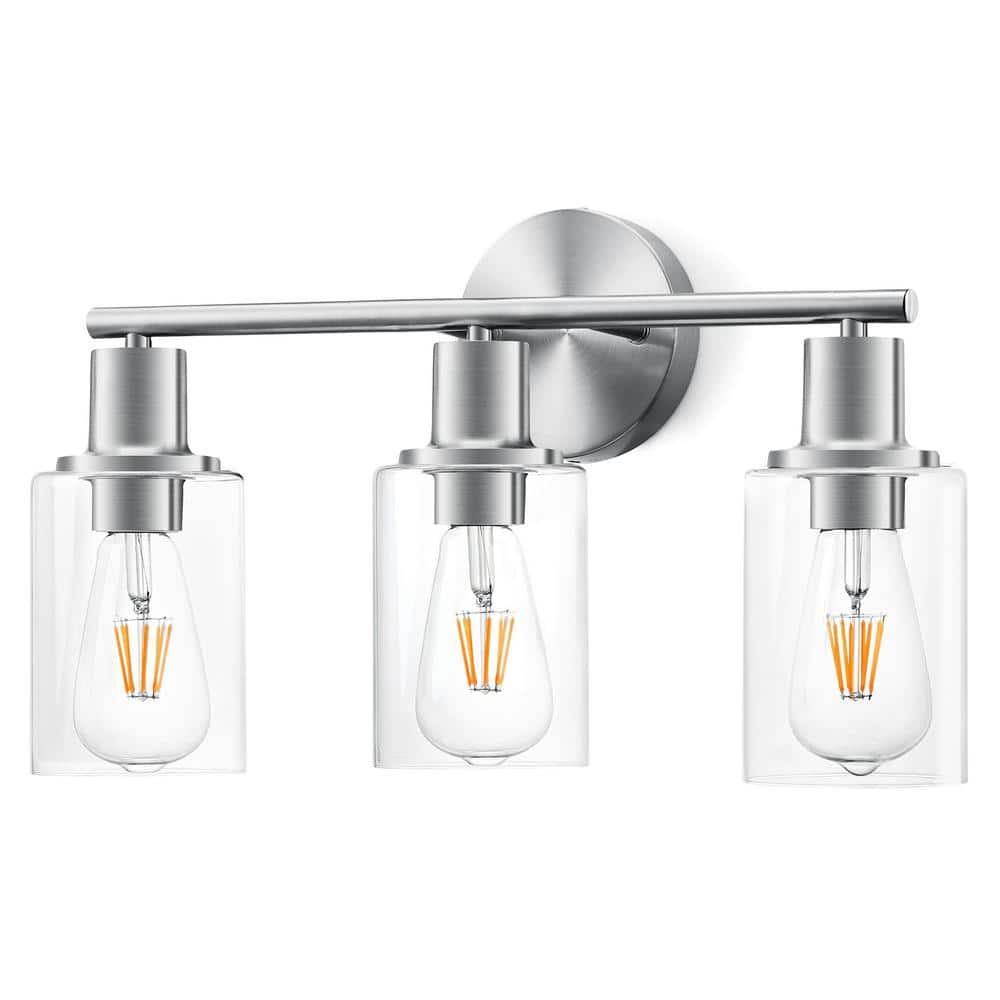 18.19 in. 3-Lights Silver Vanity Light Bathroom Lighting Mirror Light with 