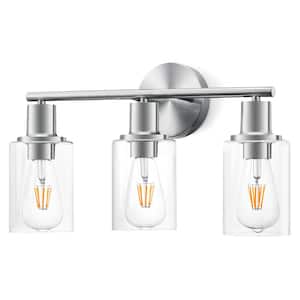 18.19 in. 3-Lights Silver Vanity Light Bathroom Lighting Mirror Light with Clear Glass Lampshade (Bulb not Included)