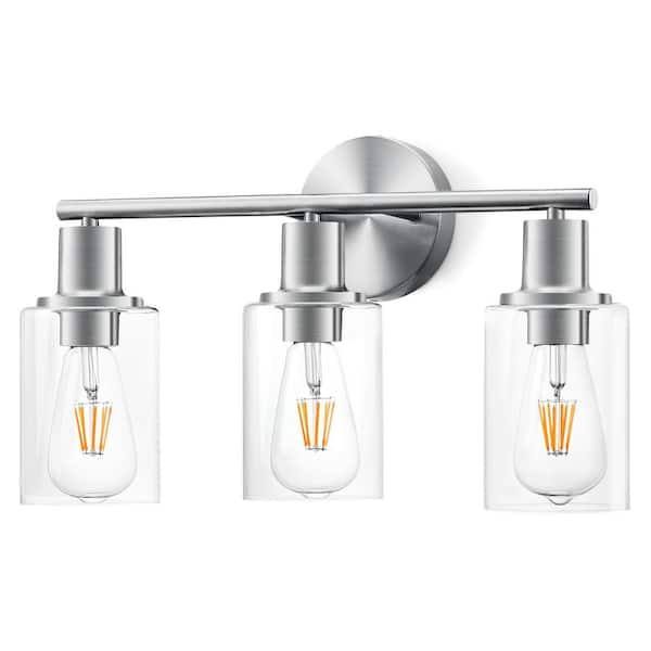 Unbranded 18.19 in. 3-Lights Silver Vanity Light Bathroom Lighting Mirror Light with Clear Glass Lampshade (Bulb not Included)