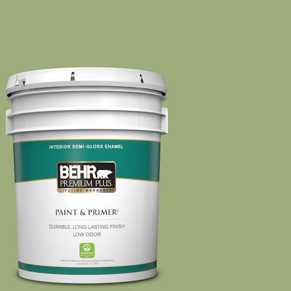 BEHR PREMIUM PLUS 5 gal. #BIC-12 Siamese Green Semi-Gloss Enamel Low Odor Interior Paint & Primer